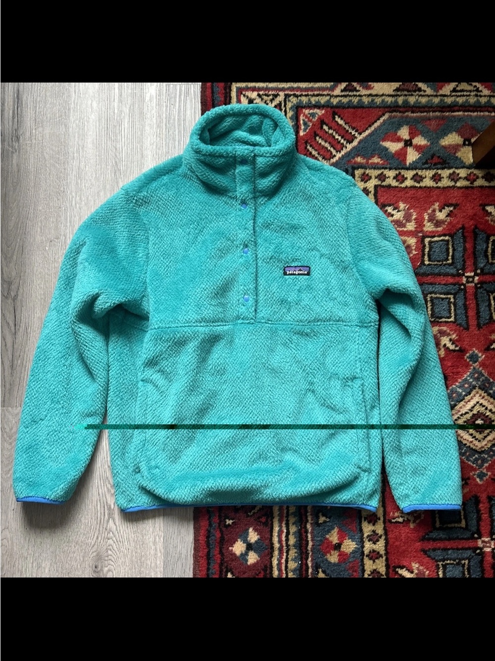Patagonia Re-Tool Teal Fleece Jacket with Blue Snap Placket